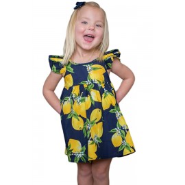 Navy Blue Lemon Print Girls’ Sundress