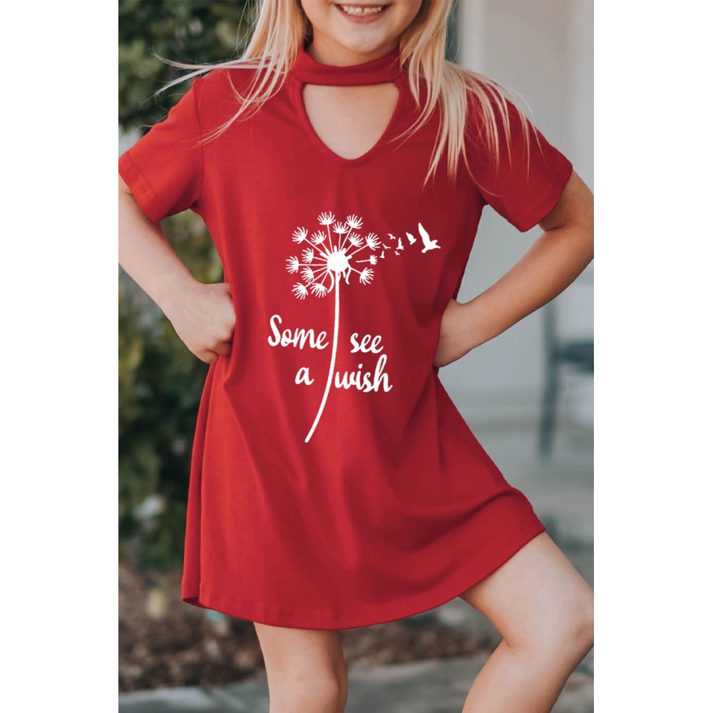 Red Dandelion Letters Print Keyhole Front T Shirt Dress Red Dandelion Letters Print Keyhole Front T Shirt Dress