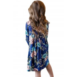 Floral Blue Swing Kids' Dress with Hidden Pockets