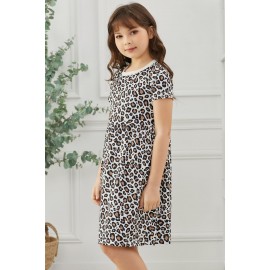 Little Girls' Leopard Print Short Sleeve Mini Dress