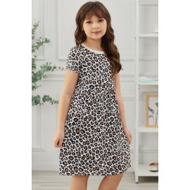 Little Girls' Leopard Print Short Sleeve Mini Dress
