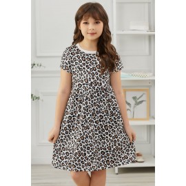 Little Girls' Leopard Print Short Sleeve Mini Dress