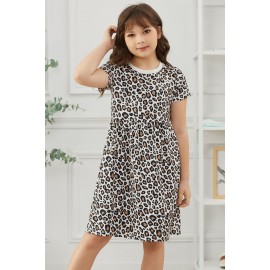 Little Girls' Leopard Print Short Sleeve Mini Dress