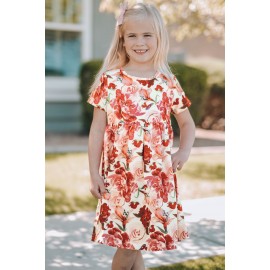 Crewneck Short Sleeve Floral Girl's Midi Dress