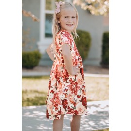 Crewneck Short Sleeve Floral Girl's Midi Dress