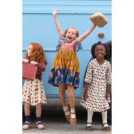 Multicolor Little Girl Colorblock Floral Print Ruffles Pleated Midi Dress