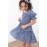 Blue Little Girl Puff Sleeve Leopard Print Empire Dress