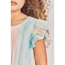 Multicolor Little Girl Pastel Striped Mini Dress