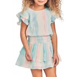 Multicolor Little Girl Pastel Striped Mini Dress
