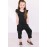 Black Little Girls Ruffled Shoulder Keyhole Back Jumpsuit with Pockets