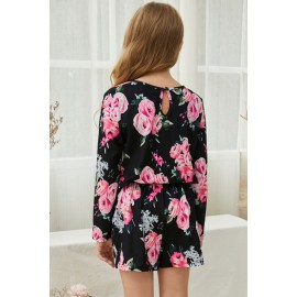 Black Little Girls' Floral Long Sleeve Romper