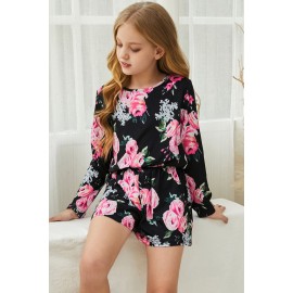 Black Little Girls' Floral Long Sleeve Romper