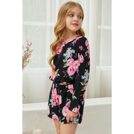 Black Little Girls' Floral Long Sleeve Romper
