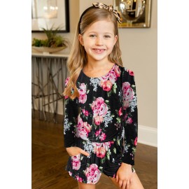 Black Little Girls' Floral Long Sleeve Romper