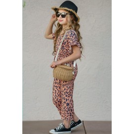 Little Girl Wild Leopard Flutter Sleeve Jumpsuit