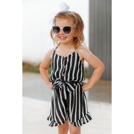 Black Striped Spaghetti Straps Little Girl Romper