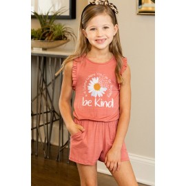 Red Be Kind Daisy Graphic Ruffle Sleeved Kids Playsuit