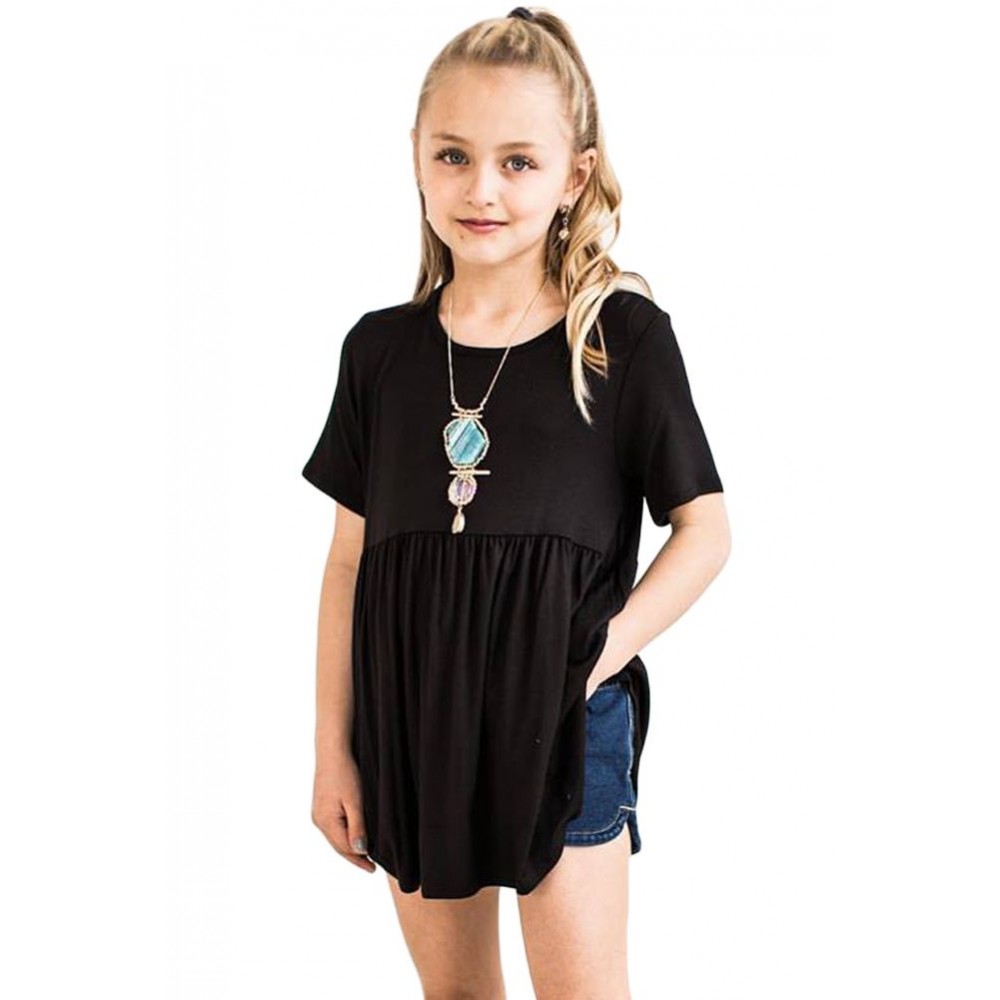 Black Short Sleeve Frilled Little Girl Tunic Top