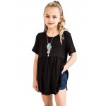 Black Short Sleeve Frilled Little Girl Tunic Top