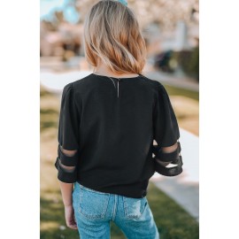 Black Girl's 3/4 Bell Sleeve Mesh Panel Blouse