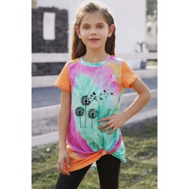 Orange Dandelion Butterfly Tie-dye Twisted Little Girl Top