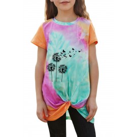 Orange Dandelion Butterfly Tie-dye Twisted Little Girl Top