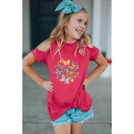 Rose Butterfly Print Cold Shoulder Girl's T Shirt