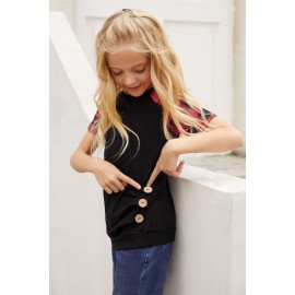 Black Plaid Raglan Sleeves Girls’ Tee