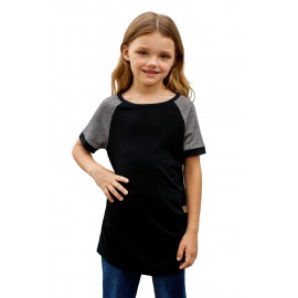 Black Raglan Sleeve Kid Tee with Side Buttons