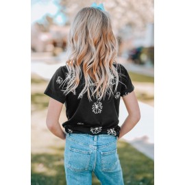 Black Dandelion Print Little Girl Tee