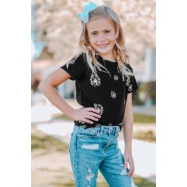 Black Dandelion Print Little Girl Tee