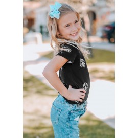 Black Dandelion Print Little Girl Tee
