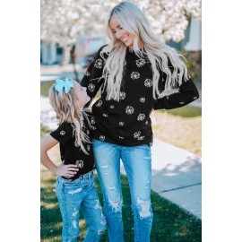 Black Dandelion Print Little Girl Tee