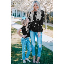 Black Dandelion Print Little Girl Tee