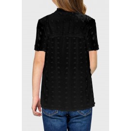 Black Little Girl Swiss Dot Short Sleeve Flowy Top