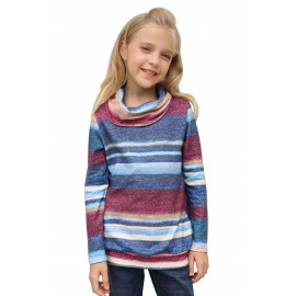 Blue Cowl Neck Girl's Striped Sweatshirt