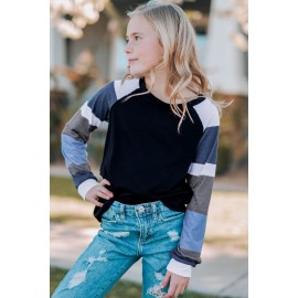 Black Striped Color Block Girl’s Long Sleeve Top