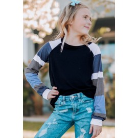 Black Striped Color Block Girl’s Long Sleeve Top