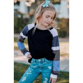 Black Striped Color Block Girl’s Long Sleeve Top