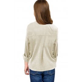Beige Little Girl Pocketed Corduroy Shirt