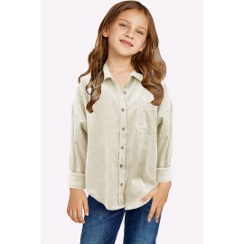 Beige Little Girl Pocketed Corduroy Shirt