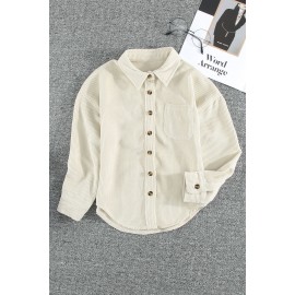 Beige Little Girl Pocketed Corduroy Shirt
