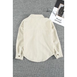 Beige Little Girl Pocketed Corduroy Shirt