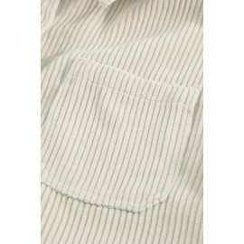 Beige Little Girl Pocketed Corduroy Shirt