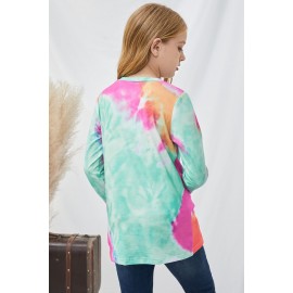 Green Tie Dyed Twist Knot Girl's Long Sleeve Top