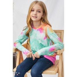Green Tie Dyed Twist Knot Girl's Long Sleeve Top