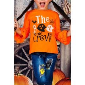 Halloween The Boo Crew Long Ruffle Sleeve Girls Top