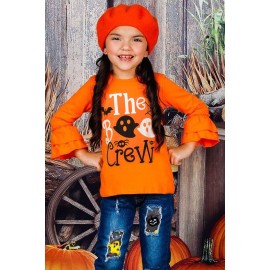 Halloween The Boo Crew Long Ruffle Sleeve Girls Top