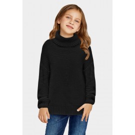 Black Turtleneck Knitted Girls Sweater