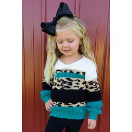 Girl's Turquoise Leopard Knitted Sweater